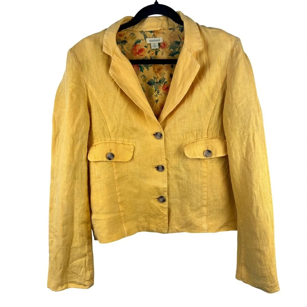 Sundance Pippa Linen Blazer in‎ Sunset Yellow SZ M Summer Beach Vacation Boho